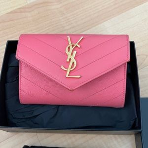 YSL Envelope Wallet in bright pink